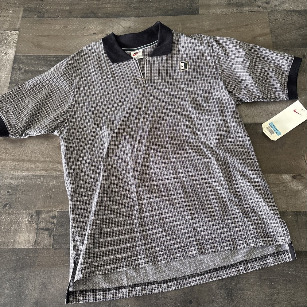 Vintage Nike Zip Polo Shirt Womens Size Medium Short Sleeve patterned Cotton